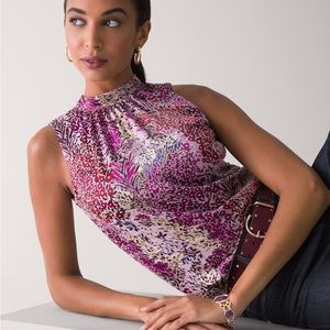 White House Black Market Sleeveless Tie Back Silk Burnout Top